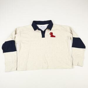 Champion Womens Large Ole Miss Rebels Super Fan Fleece Rugby Polo Sweatshirt